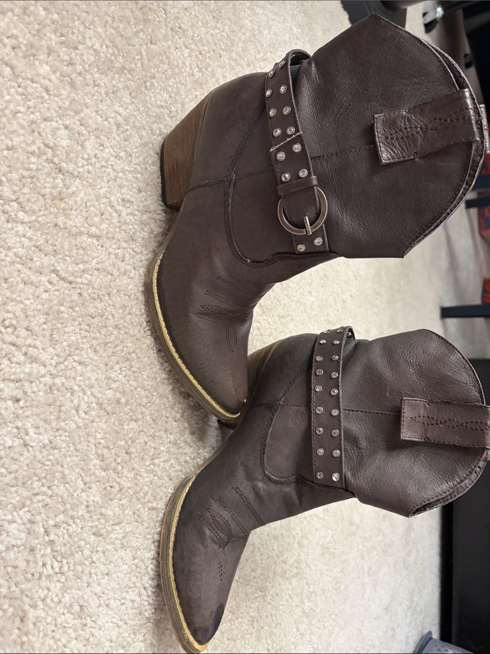 Very Volatile Dark Brown Studded Western Ankle Boots